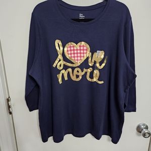 NWT Kim Rogers Womens 1X Love More 3/4 Sleeve Cotton Top Spring Summer Fall